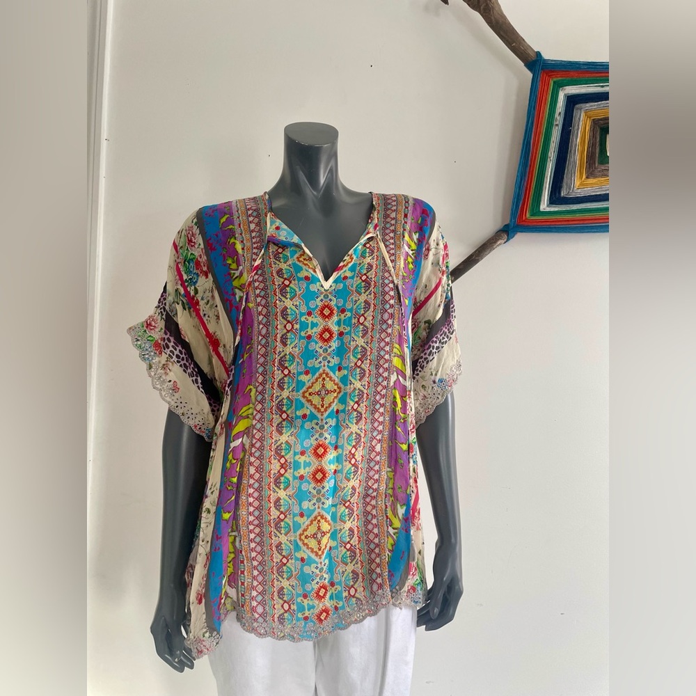 Johnny Was Multicolor Embroidered Top - Picture 4 of 7